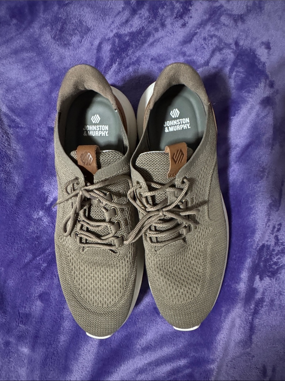 Johnston & Murphy Olive-Taupe Knit Lace-Up Sneakers